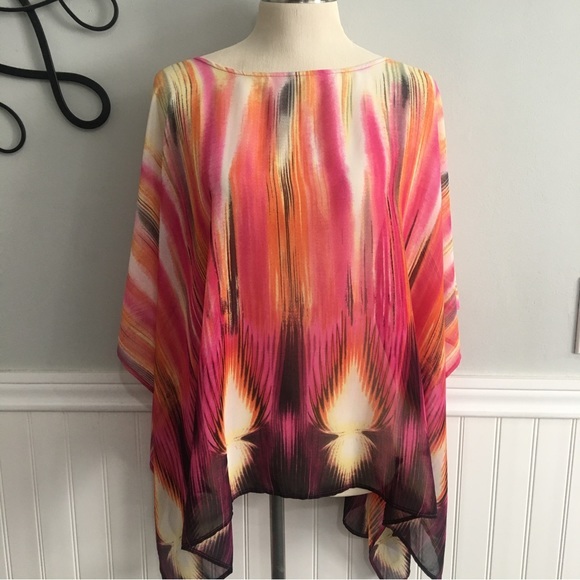 Chico's Sweaters - NWOT Chico’s Poncho Swim Coverup Multicolor Sheer Lightweight